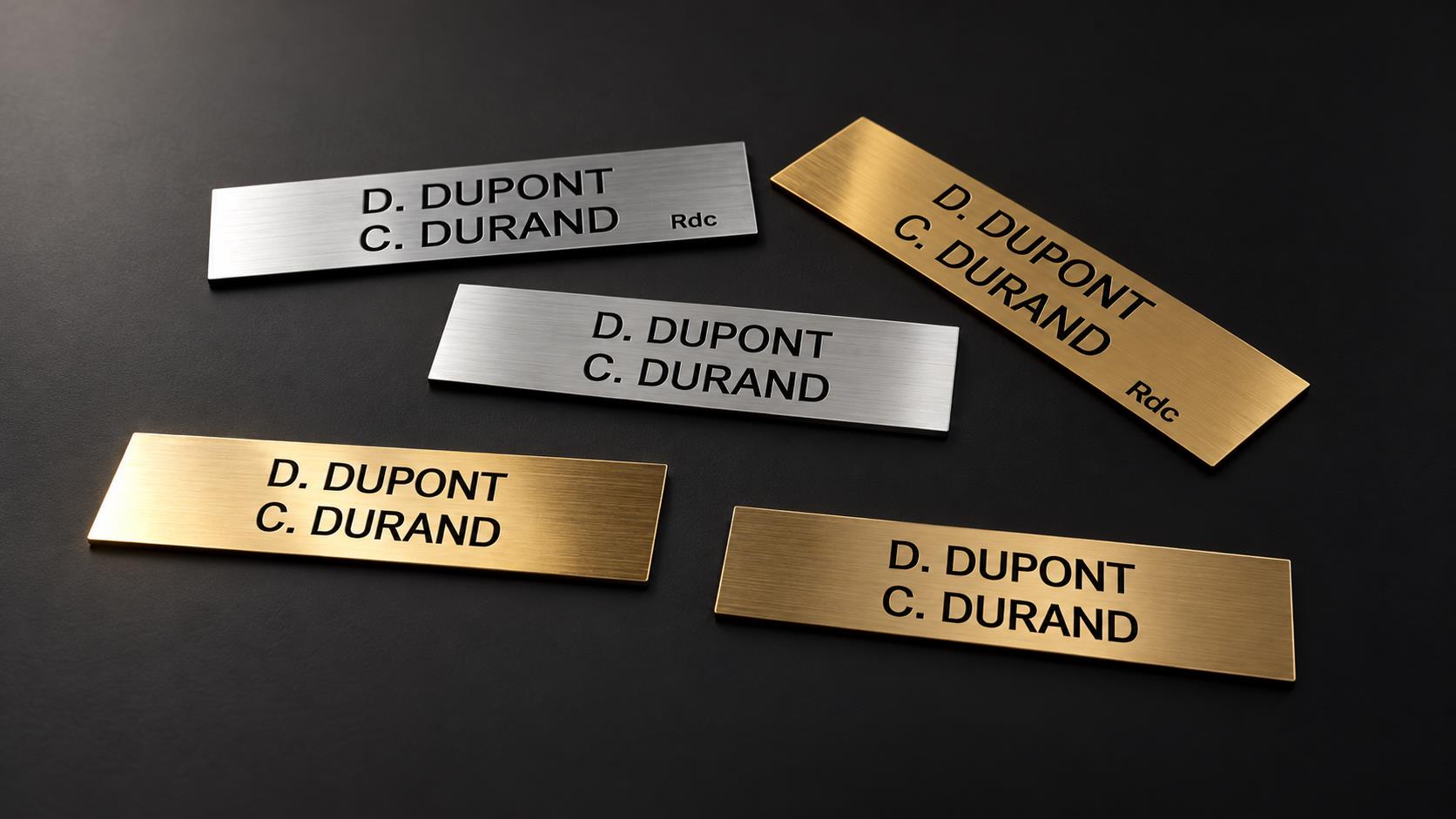 Inspirations de plaques gravées aux finitions argentées et dorées.